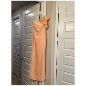 🧡 NWT Fashion Nova Peach Asymmetrical One Shoulder Gown Size L🍑